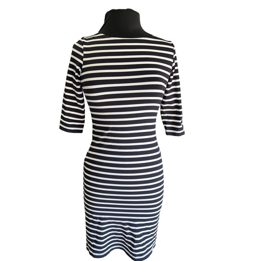 Saint James Womens Navy White Striped Boat Neck Elbow Sleeve Sheath Dress Size 4